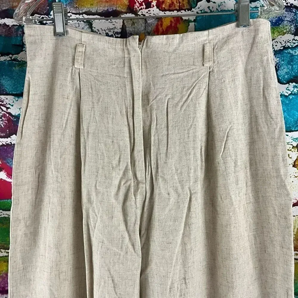 Vintage Ecru Brand High Waist Wide Leg Linen Blend Pants Size 13/14 Lagenlook